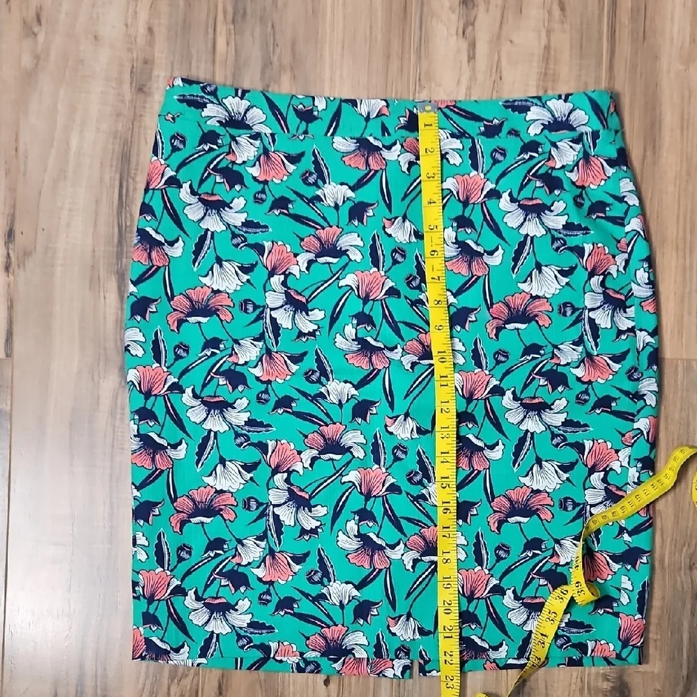J. By J. Crew Women's Twill Floral Teal Pencil Skirt 12